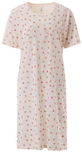 Zeitlos Nachthemd Damen Kurzarm Schlafshirt Knöpfe Blüten M-6XL, Farbe:Off-White, Größe:3XL von Zeitlos