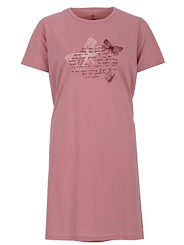 Zeitlos Nachthemd Damen Kurzarm Schmetterling Schlafshirt Rundhalsausschnitt M-2XL, Farbe:Altrosa, Größe:XXL von Zeitlos