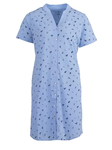Zeitlos - Nachthemd Damen Kurzarm Stehkragen Blumen Knopfleiste, Farbe:hellblau, Größe:M von Zeitlos