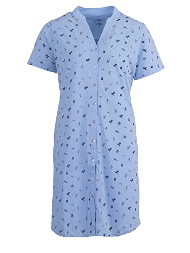 Zeitlos - Nachthemd Damen Kurzarm Stehkragen Blumen Knopfleiste, Farbe:hellblau, Größe:XL von Zeitlos