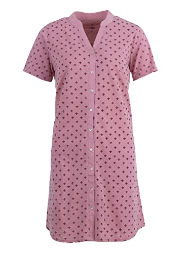 Zeitlos - Nachthemd Damen Kurzarm Stehkragen Blumendruck Knöpfe M - 6XL, Farbe:Altrosa, Größe:2XL von Zeitlos