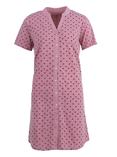 Zeitlos - Nachthemd Damen Kurzarm Stehkragen Blumendruck Knöpfe M - 6XL, Farbe:Altrosa, Größe:L von Zeitlos