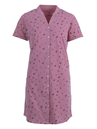 Zeitlos Nachthemd Damen Kurzarm Stehkragen Flamingo Blumen Knopfleiste Durchgehend, Farbe:Altrosa, Größe:2XL von Zeitlos