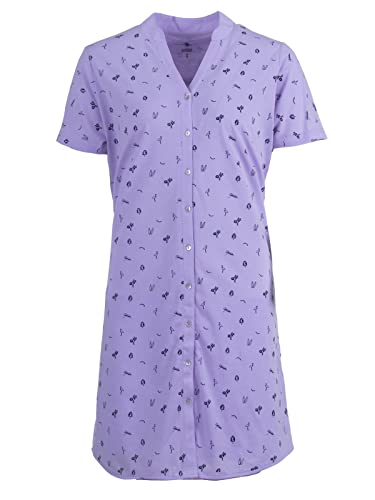 Zeitlos Nachthemd Damen Kurzarm Stehkragen Flamingo Blumen Knopfleiste Durchgehend, Farbe:Flieder, Größe:2XL von Zeitlos