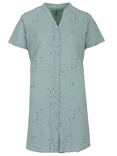 Zeitlos Nachthemd Damen Kurzarm Sterne Knopfleiste Schlafshirt Sommer M-2XL All-Over Muster, Farbe:Mint, Größe:XL von Zeitlos