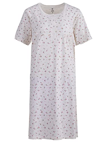 Zeitlos Nachthemd Damen Kurzarm Übergröße Blümchen Schlafshirt Knöpfe Übergröße bis 6XL, Farbe:Off-White, Größe:M von Zeitlos
