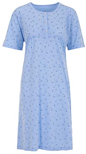 Zeitlos Nachthemd Damen Kurzarm Übergröße Blümchen Schlafshirt Knöpfe Übergröße bis 6XL, Farbe:blau, Größe:XL von Zeitlos