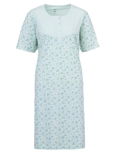 Zeitlos Nachthemd Damen Kurzarm Zweigen Blüten Knöpfe M-6XL Knopfleiste Schlafshirt, Farbe:Mint, Größe:5XL von Zeitlos