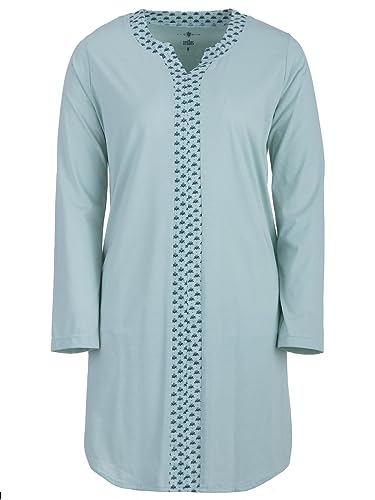 Zeitlos Nachthemd Damen Langarm Blumen Borte Schlafshirt M-2XL All-Over Muster, Farbe:Mint, Größe:XXL von Zeitlos