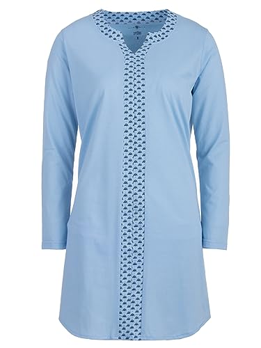 Zeitlos Nachthemd Damen Langarm Blumen Borte Schlafshirt M-2XL All-Over Muster, Farbe:blau, Größe:M von Zeitlos