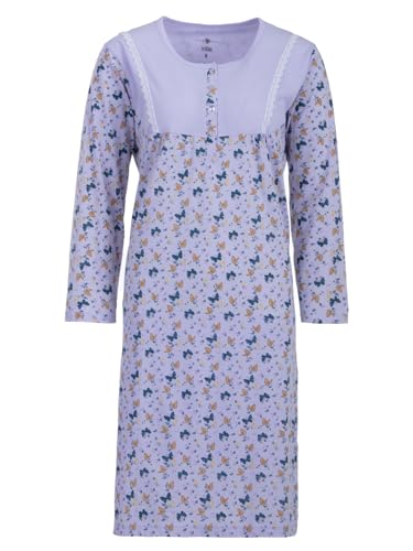Zeitlos Nachthemd Damen Langarm Butterfly Schmetterling Spitze Knöpfe M-2XL Knopfleiste Schlafshirt, Farbe:Flieder, Größe:XXL von Zeitlos