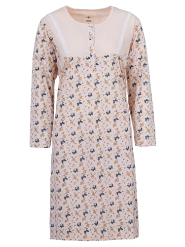 Zeitlos Nachthemd Damen Langarm Butterfly Schmetterling Spitze Knöpfe M-2XL Knopfleiste Schlafshirt, Farbe:apricot, Größe:M von Zeitlos