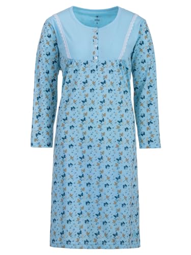 Zeitlos Nachthemd Damen Langarm Butterfly Schmetterling Spitze Knöpfe M-2XL Knopfleiste Schlafshirt, Farbe:hellblau, Größe:XL von Zeitlos