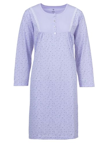 Zeitlos Nachthemd Damen Langarm Gänseblümchen Spitze Knöpfe M-6XL Knopfleiste Schlafshirt, Farbe:Flieder, Größe:3XL von Zeitlos