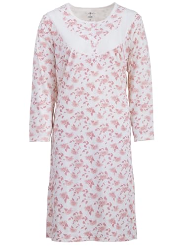 Zeitlos Nachthemd Damen Langarm Helene mit Chrysanthemen M-6XL Schlafshirt kleine Knopfleiste mit Raffung an der Brust, Farbe:Creme, Größe:4XL von Zeitlos