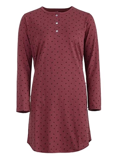 Zeitlos Nachthemd Damen Langarm Kussmund Knopfleiste Schlafshirt M-2XL All-Over Muster, Farbe:Bordeaux, Größe:L von Zeitlos