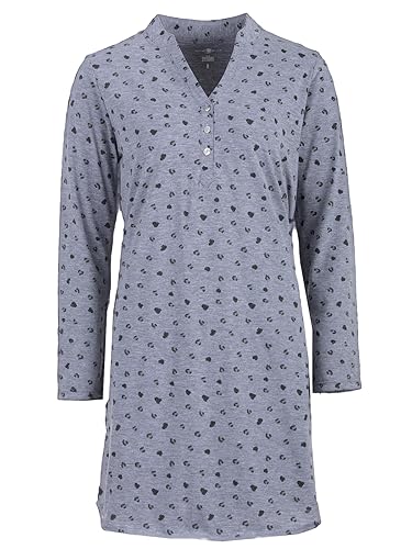 Zeitlos Nachthemd Damen Langarm Leo Herz Stehkragen Schlafshirt T-Shirt All-Over Muster, Farbe:grau, Größe:XXL von Zeitlos