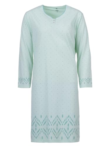 Zeitlos Nachthemd Damen Langarm Punkte mit Rauten Bordure Knöpfe M-2XL Knopfleiste Schlafshirt, Farbe:Mint, Größe:M von Zeitlos