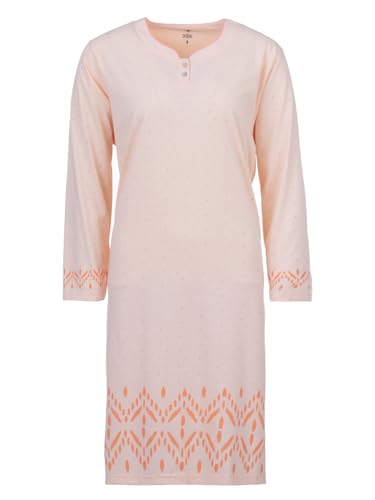 Zeitlos Nachthemd Damen Langarm Punkte mit Rauten Bordure Knöpfe M-2XL Knopfleiste Schlafshirt, Farbe:apricot, Größe:L von Zeitlos