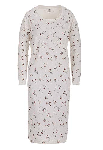 Zeitlos Nachthemd Damen Langarm Rose Schlafshirt M-6XL Übergröße Knöpfe, Farbe:Off-White, Größe:3XL von Zeitlos