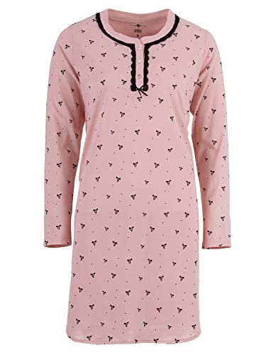 Zeitlos - Nachthemd Damen Langarm Schleife Schlafshirt Knöpfe Rundhals M - 2XL, Farbe:rosa, Größe:XL von Zeitlos