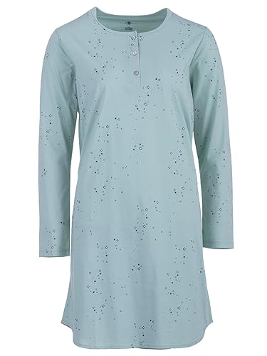 Zeitlos Nachthemd Damen Langarm Sterne Knopfleiste Schlafshirt M-2XL All-Over Muster, Farbe:Mint, Größe:L von Zeitlos
