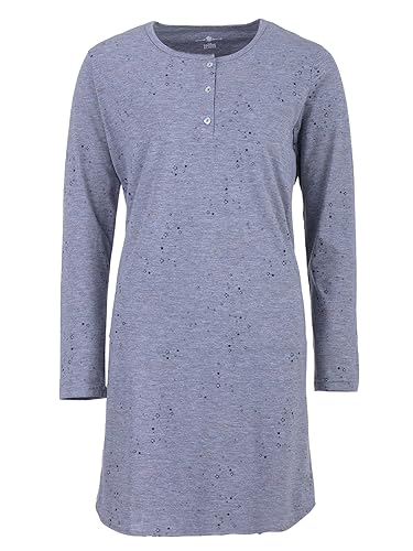 Zeitlos Nachthemd Damen Langarm Sterne Knopfleiste Schlafshirt M-2XL All-Over Muster, Farbe:grau, Größe:L von Zeitlos