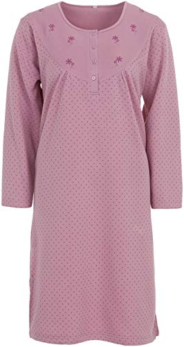 Zeitlos Nachthemd Damen Langarm Thermo Winter Weich Punkte Knöpfe Warm, Farbe:Altrosa, Größe:XXL von Zeitlos