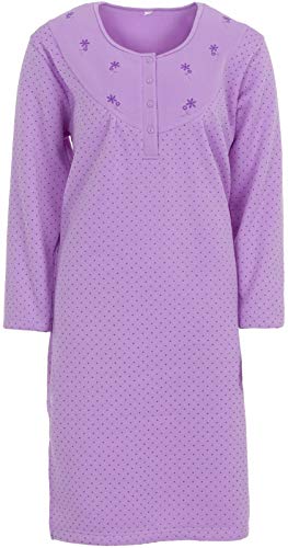 Zeitlos Nachthemd Damen Langarm Thermo Winter Weich Punkte Knöpfe Warm, Farbe:Flieder, Größe:XXL von Zeitlos