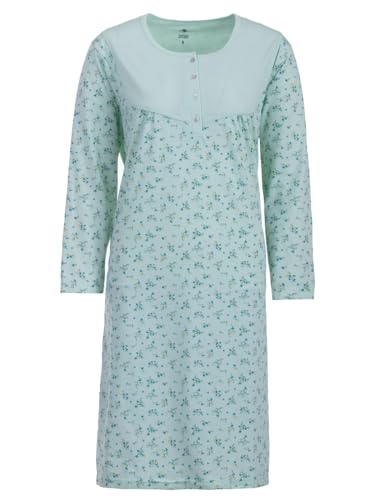 Zeitlos Nachthemd Damen Langarm Zweigen Blüten Knöpfe M-6XL Knopfleiste Schlafshirt, Farbe:Mint, Größe:XXL von Zeitlos