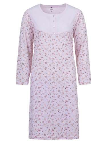 Zeitlos Nachthemd Damen Langarm Zweigen Blüten Knöpfe M-6XL Knopfleiste Schlafshirt, Farbe:rosa, Größe:4XL von Zeitlos