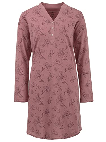 Zeitlos Nachthemd Damen Rundhals Knöpfe großer floraler Druck Langarm, Farbe:Altrosa, Größe:L von Zeitlos