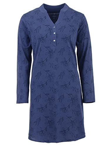 Zeitlos Nachthemd Damen Rundhals Knöpfe Zweige Langarm, Farbe:blau, Größe:M von Zeitlos