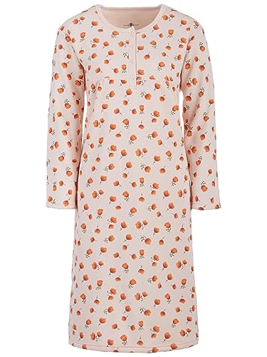 Zeitlos Nachthemd Damen Thermo Langarm Big Flower Blumen Knopfleiste Paspel, Farbe:apricot, Größe:XXL von Zeitlos