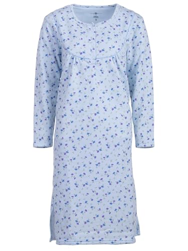 Zeitlos Nachthemd Damen Thermo Langarm Blümchen Knopfleiste, Farbe:hellblau, Größe:XL von Zeitlos