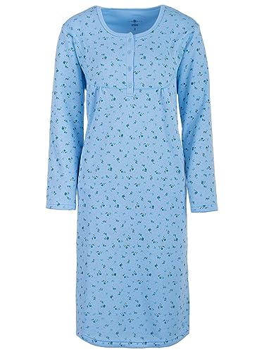 Zeitlos Nachthemd Damen Thermo Langarm Blümchen Mille Fleur Knopfleiste, Farbe:Mint, Größe:L von Zeitlos