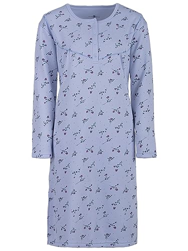 Zeitlos Nachthemd Damen Thermo Langarm Blumen Knopfleiste Paspel, Farbe:Flieder, Größe:M von Zeitlos