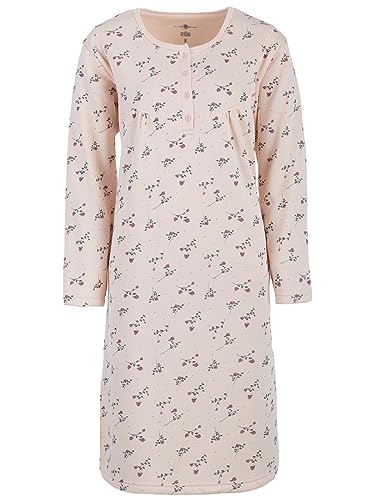 Zeitlos Nachthemd Damen Thermo Langarm Blumen Knopfleiste Paspel, Farbe:apricot, Größe:M von Zeitlos
