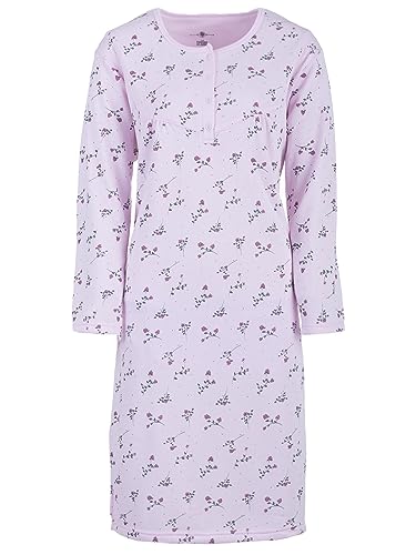 Zeitlos Nachthemd Damen Thermo Langarm Blumen Knopfleiste Paspel, Farbe:rosa, Größe:XL von Zeitlos