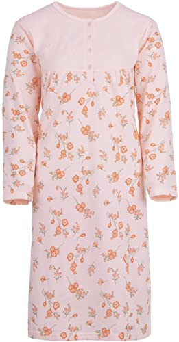 Zeitlos Thermo Nachthemd Blumen mit Stickerei Damen Langarm Knopfleiste M-2XL, Farbe:apricot, Größe:M von Zeitlos