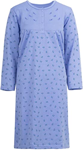 Zeitlos Nachthemd Damen Langarm Thermo Blumendruck Stickerei Knöpfe M-2XL, Farbe:blau, Größe:L von Zeitlos