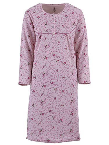Zeitlos Nachthemd Damen Thermo Langarm Knopfleiste Uni Stickblume M-2XL Paspel, Farbe:rosa, Größe:L von Zeitlos