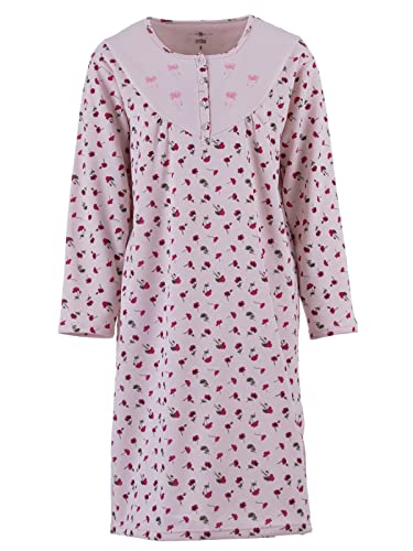 Zeitlos Nachthemd Mohnblume Damen Thermo Langarm Knopfleiste Stickblume M-2XL, Farbe:rosa, Größe:XL von Zeitlos