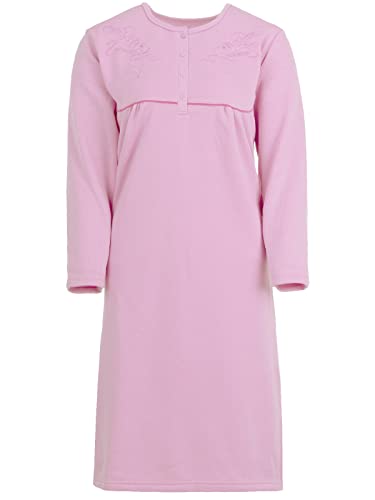 Zeitlos Nachthemd Damen Thermo Langarm Uni Knopfleiste Stickerei, Farbe:pink, Größe:L von Zeitlos