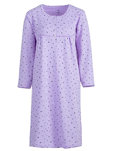 Zeitlos Nachthemd Damen Thermo Winter Weich Früchte Knöpfe M-2XL, Farbe:Flieder, Größe:M von Zeitlos