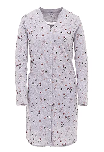 Zeitlos Nachthemd Floral Damen Langarm Durchgehende Knopfleiste Baumwolle, Farbe:hellgrau, Größe:S von Zeitlos