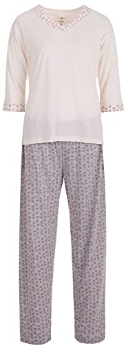 Zeitlos Pyjama Damen Schlafanzug Heart Lang Set 2tlg. Herz, Farbe:Off-White, Größe:2XL von Zeitlos