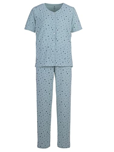 Zeitlos Pyjama Set Damen Kurzarm Knöpfe Allover-Druck, Farbe:Mint, Größe:M von Zeitlos