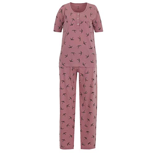Zeitlos Pyjama Set Damen Kurzarm Knöpfe Nachtwäsche Schwalbe Bedruckt, Farbe:Altrosa, Größe:5XL von Zeitlos