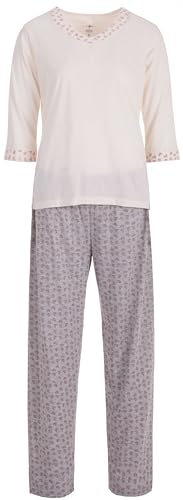 Zeitlos Pyjama Set Damen Schlafanzug Heart 3/4 Arm, Farbe:Off-White, Größe:XL von Zeitlos